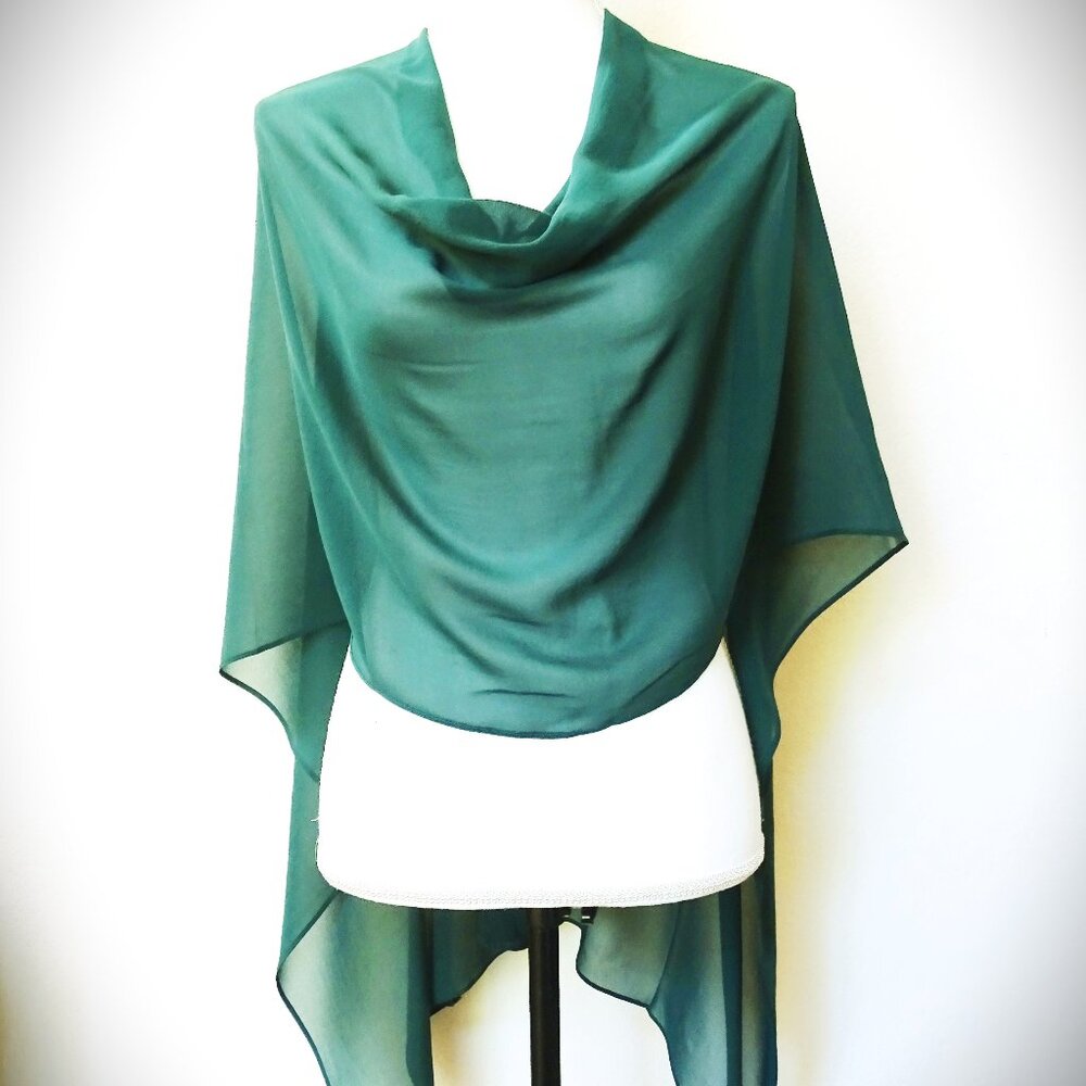 EILEEN FISHER Sheer Silk Georgette Wrap Boxy Fit Knee Length in Pine Green - Picture 2 of 10